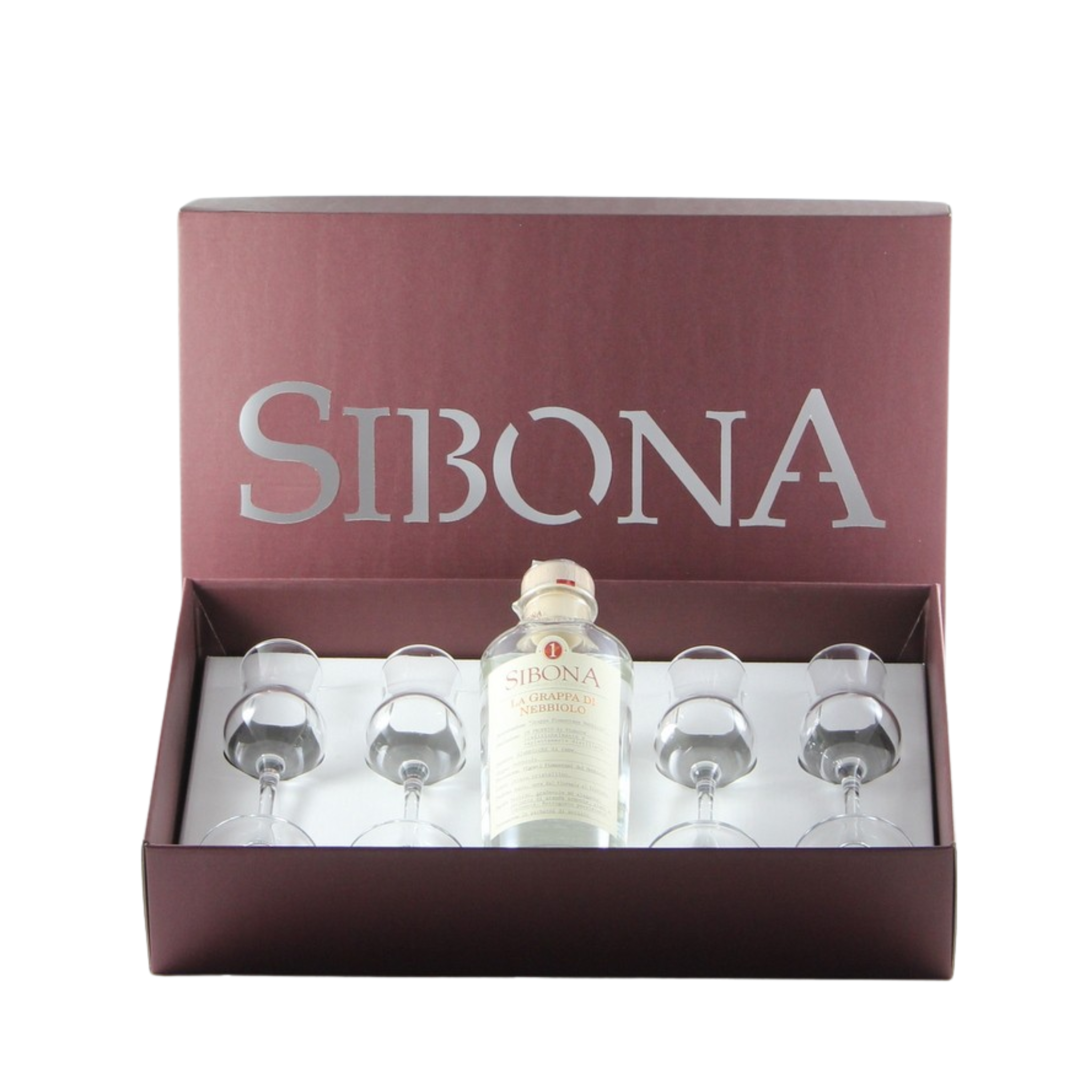 Sibona Grappa di Nebbiolo Confezione Degustazione Poker (4 bicchieri) 50cl
